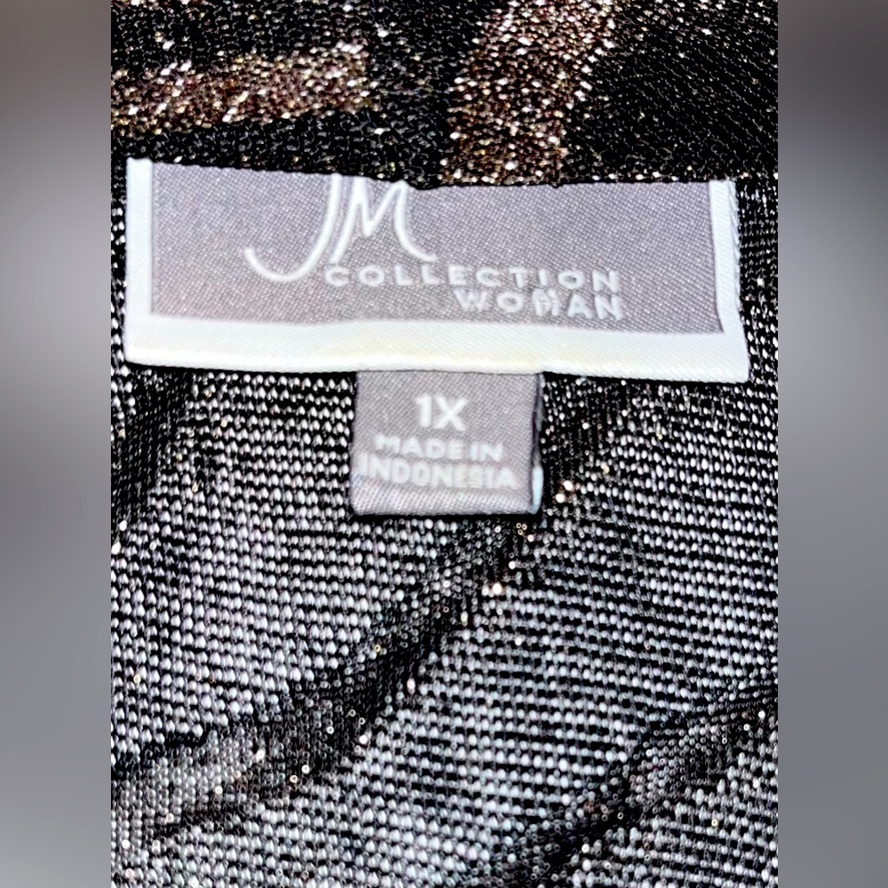 JM Collection Animal Print Tank with Cardigan, Black & Gold Shimmer - Picture 10 of 11
